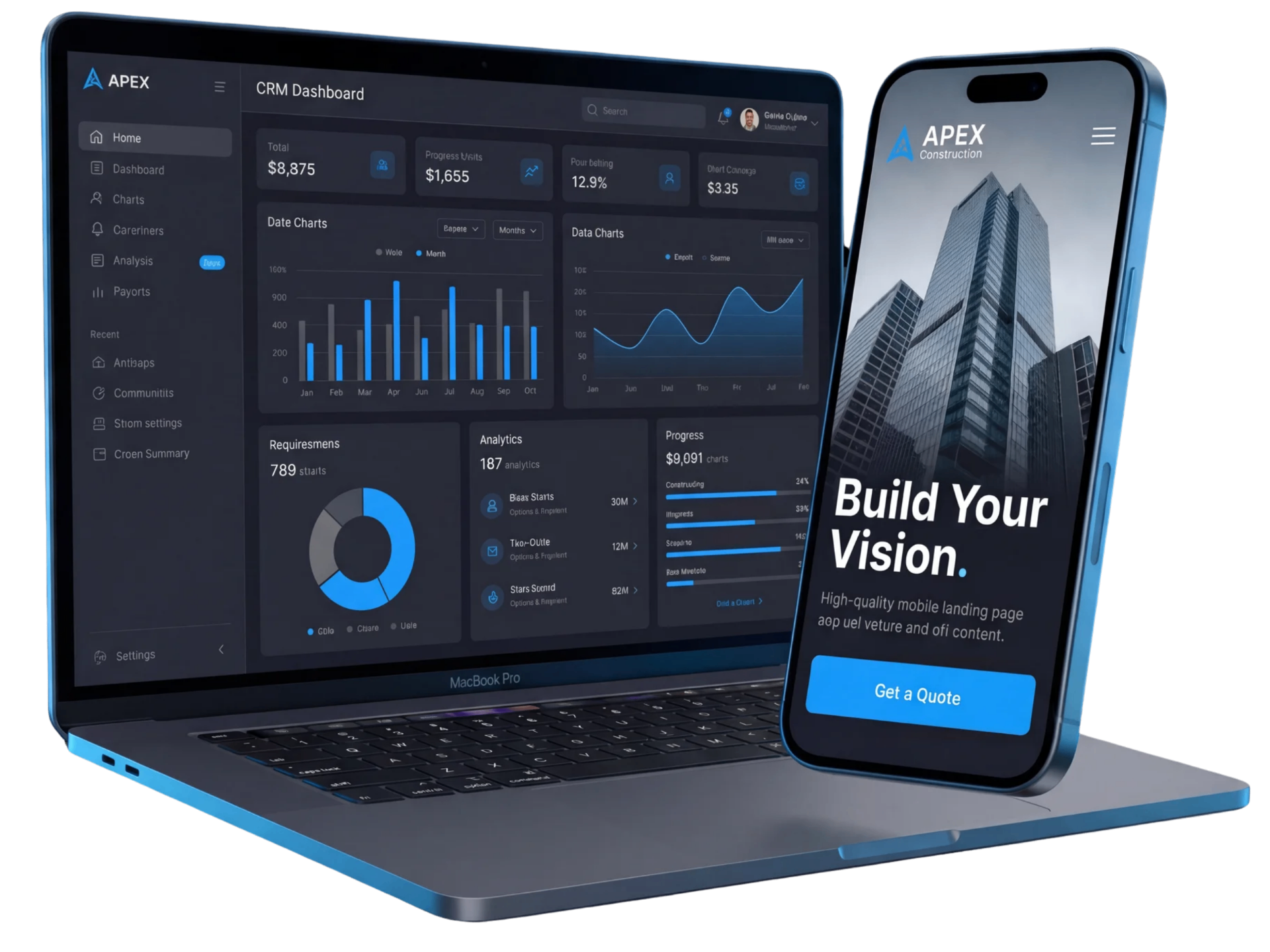 Bandit Labs — CRM dashboard and mobile landing page mockup